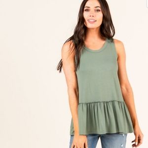 Agnes & Dora Relaxed Ruffle Tank (Dark Sage)